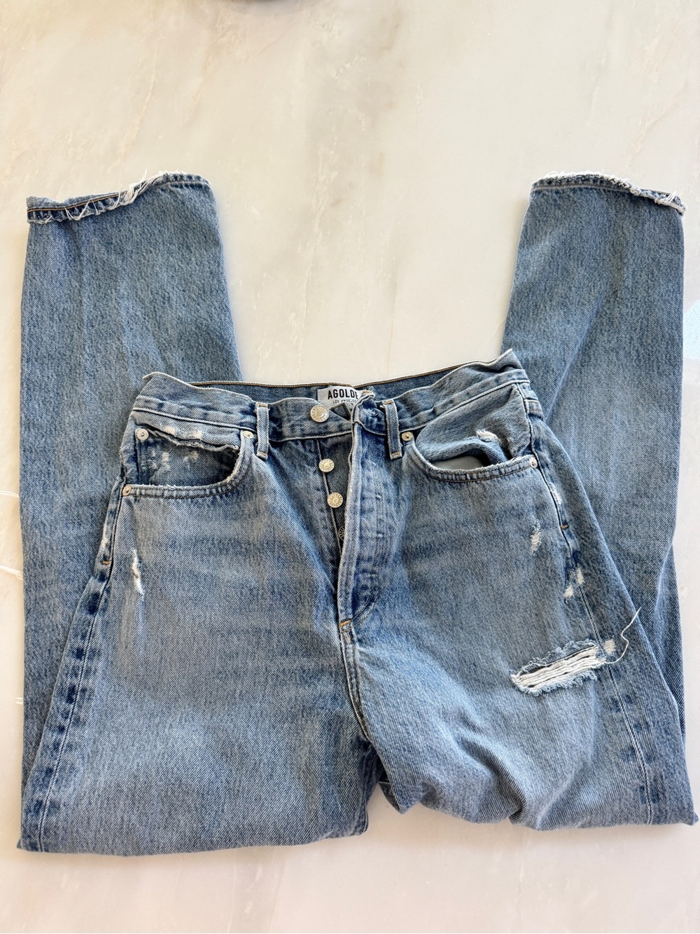 Agolde Light Blue Distressed High-Rise Jeans